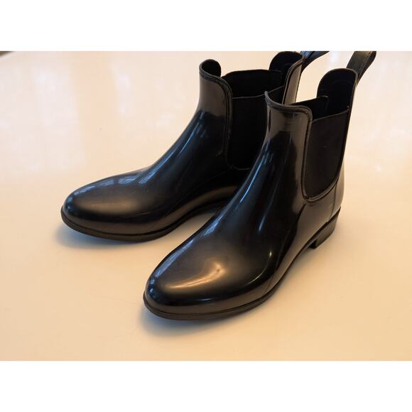 J. Crew Black Rubber Chelsea Rain Boots Sz 7 - Picture 2 of 7